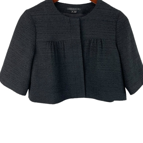 Theory | Tilford Black Tweed Elbow Sleeve Shrug Crop Jacket - Picture 3 of 8